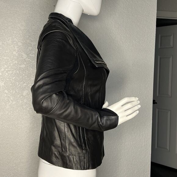 Womens Size S Moto Jacket Lambskin Leather Black Buttery Soft - Picture 4 of 7
